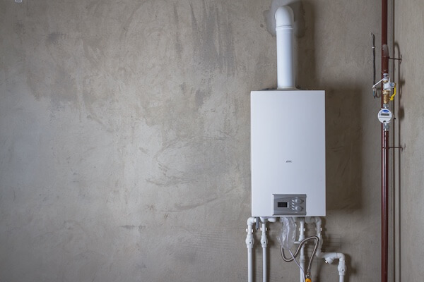 Double-circuit gas boiler in a new house for winter heating and water heating.